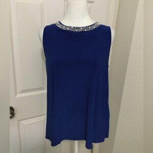 Tiana B. Blue Sleeveless Top with Embellished Neck Size M